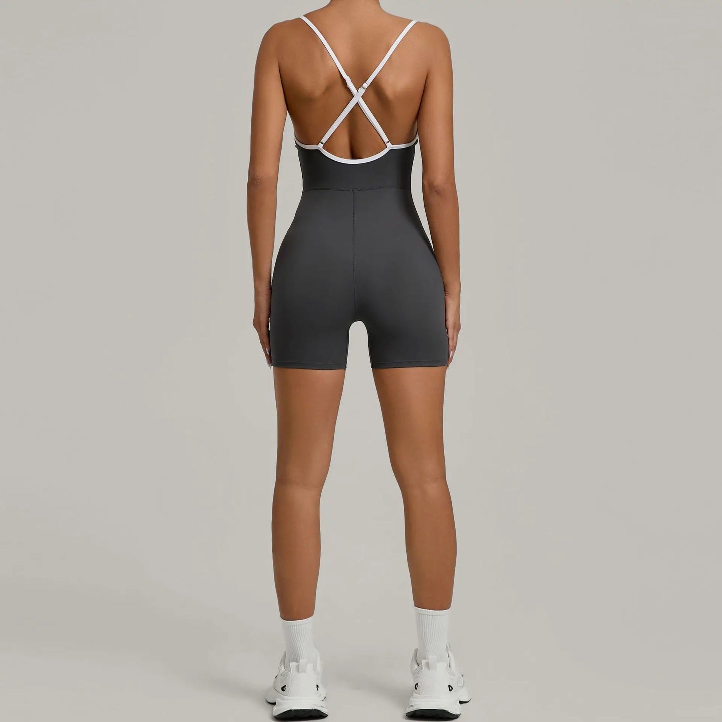 Cralom Color Block Yoga Jumpsuit for Women: Cross Strap, Push-Up, Butt-Lifting Bodysuit
