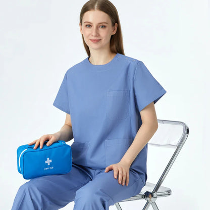 Cralom Women's Crew Neck Scrub Set - 3 Pocket Solid Workwear