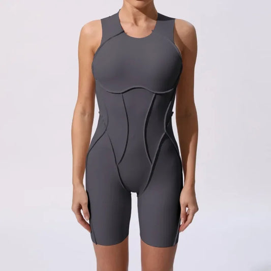 Cralom 3D Line Tight Yoga Jumpsuit Open Back Fitness Bodysuit Women