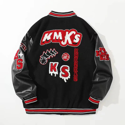Cralom Flocking Baseball Uniform Jacket: Y2K Retro Vintage Lovers Motorcycle Casual Coat