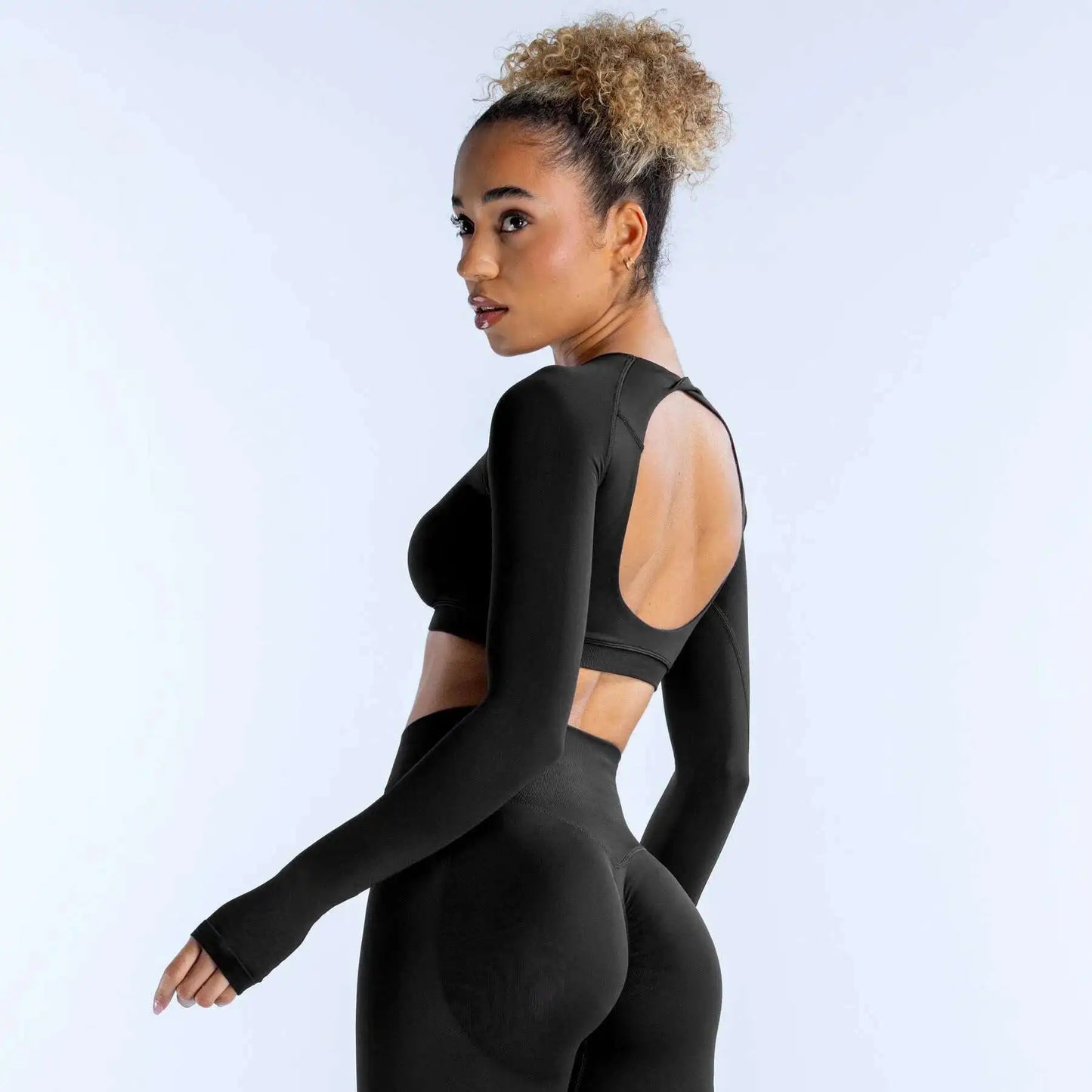 Cralom Dynamic Long Sleeve Crop Top for Women - Yoga Gym Workout Sportswear