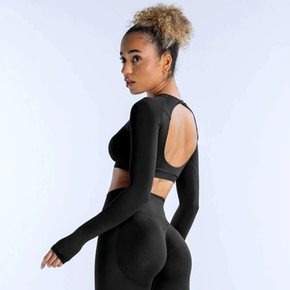 Cralom Dynamic Long Sleeve Crop Top for Women - Yoga Gym Workout Sportswear