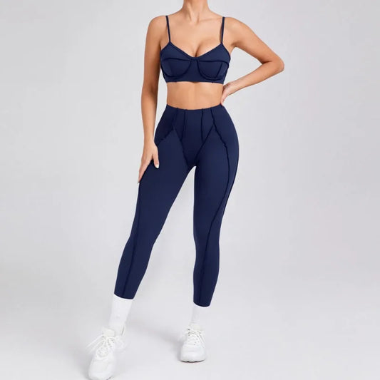 Cralom Yoga Fitness Set High Waist Leggings Open Back Bra Gym Suit Women