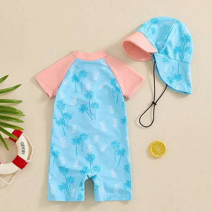 Cralom Baby Boy Rash Guard Set with Sun Hat