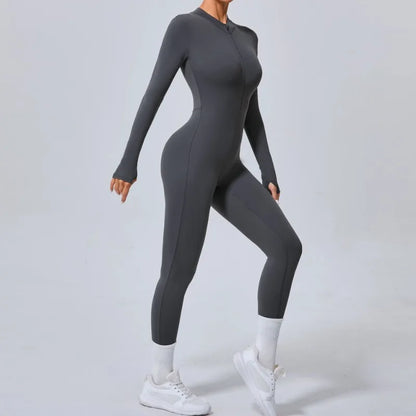 Cralom Seamless Front Zip Yoga Bodysuit, Hip-Lifting Jumpsuit for Fitness & Gym