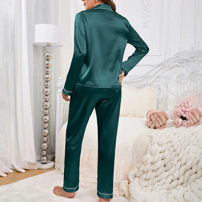 Cralom Love Embroidered Pajama Set: Collar Top, Soft Pants - Autumn Home Sleepwear