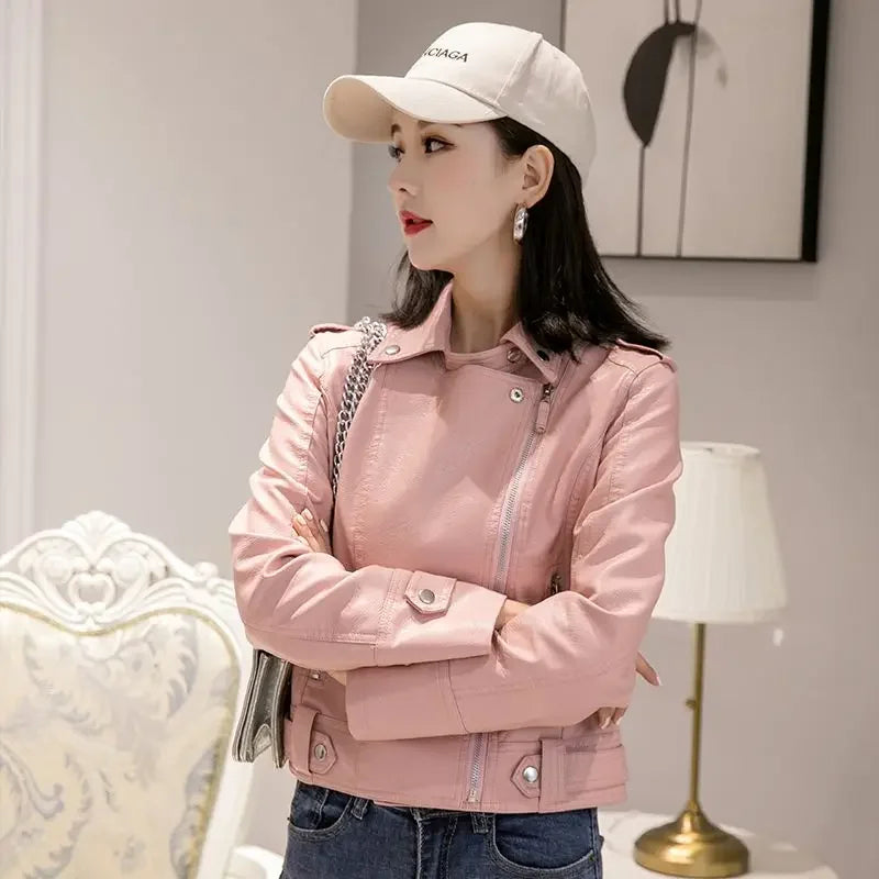 Cralom Women's Leather Zip-up Jacket - 2025 Trend Warm Winter Coat