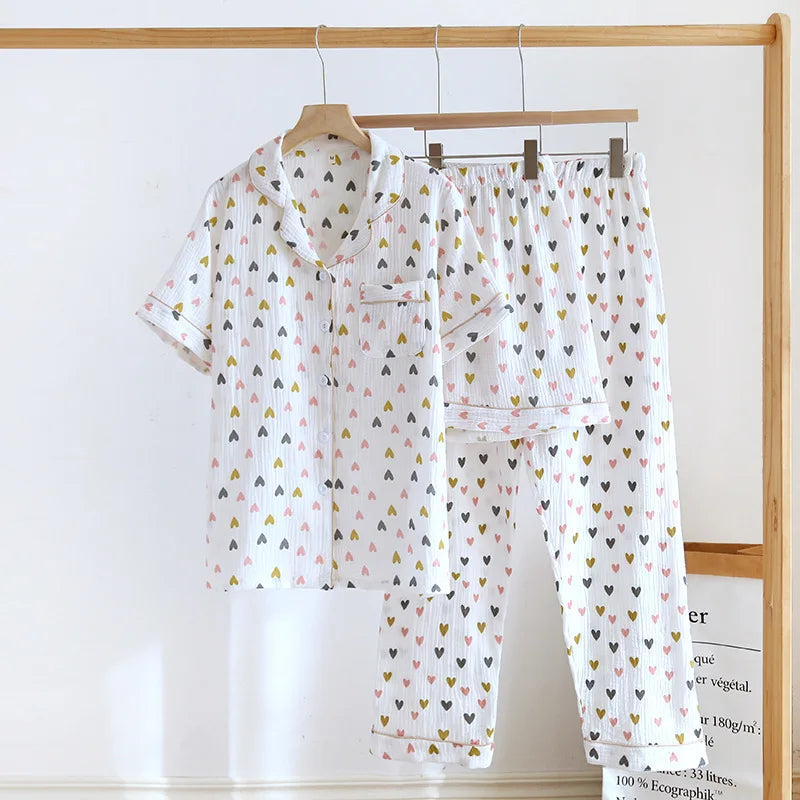 Cralom Cotton Flower Print Pajama Set: Top, Shorts, and Pants for Comfortable Summer