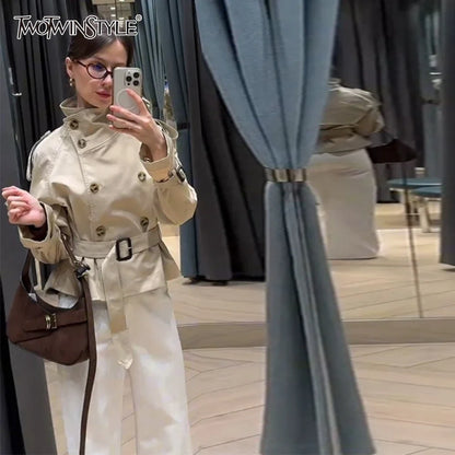 Cralom Button Trench Jacket for Women - Fashionable Solid Splice Design