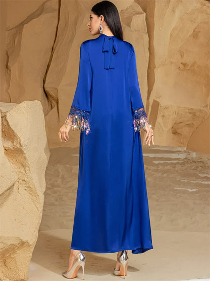 Helyn's Ramadan Eid Satin Abaya Muslim Evening Dress Caftan