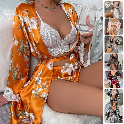 Cralom Lace Cardigan Nightgown: Sexy Floral Pajamas for Women