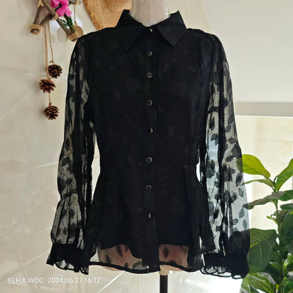 Cralom Black Button Peplum Blouse - Office Chic, Vintage Style for Women