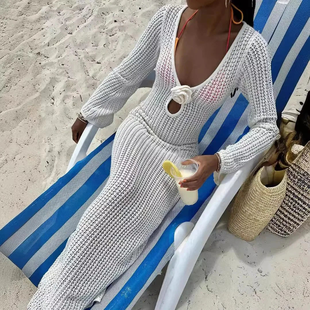 Cralom Women's V-Neck Knitted Maxi Dress