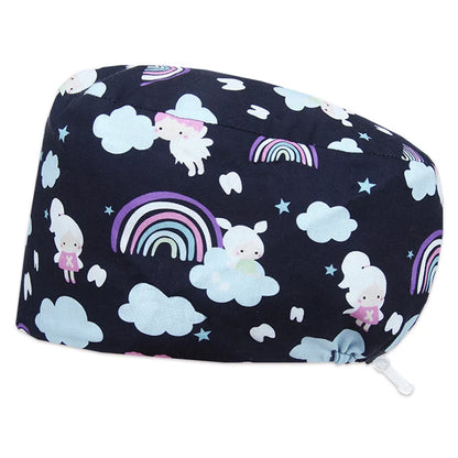 Cralom Women's Cat Print Doctor Hat for Pediatrics & Veterinary Clinics