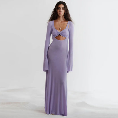 Cralom Women's Long Sleeve U-neck Slimming Dress - 2024 Autumn