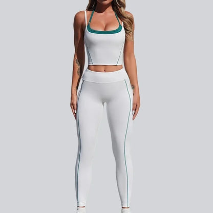 Cralom Seamless Yoga Set: Halter Top & Quick-Dry Flare Shorts - Gym Fitness Outfit