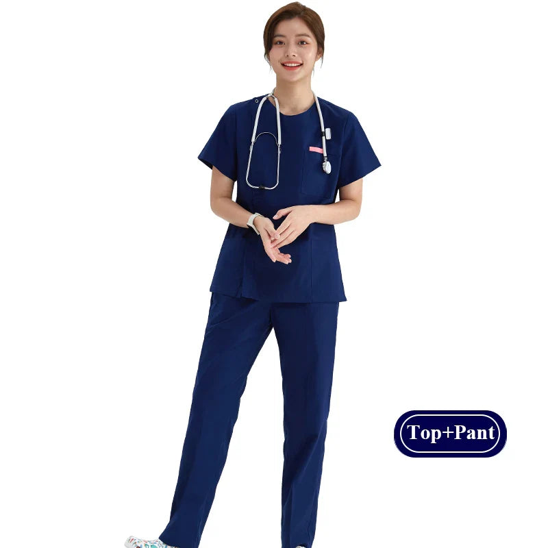 Cralom Heather Scrub Set: Men Women Zip Top, Drawstring Pants 2pc Slim Tunic