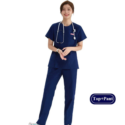 Cralom Heather Scrub Set: Men Women Zip Top, Drawstring Pants 2pc Slim Tunic