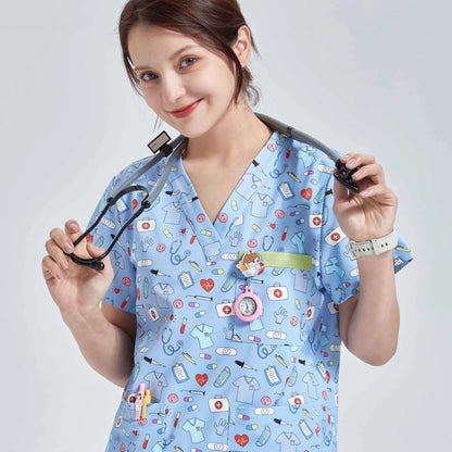 Cralom V-Neck Nurse Scrub Top - Anti-Static Medical Workwear