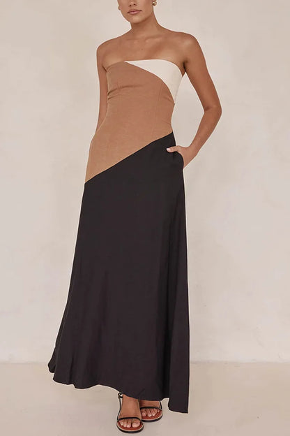 Cralom Slim Fit Sleeveless Patchwork Dress