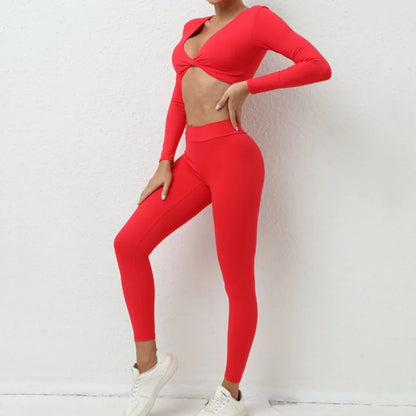 Cralom Seamless Yoga Set: High Waist Leggings + Long Sleeve Top