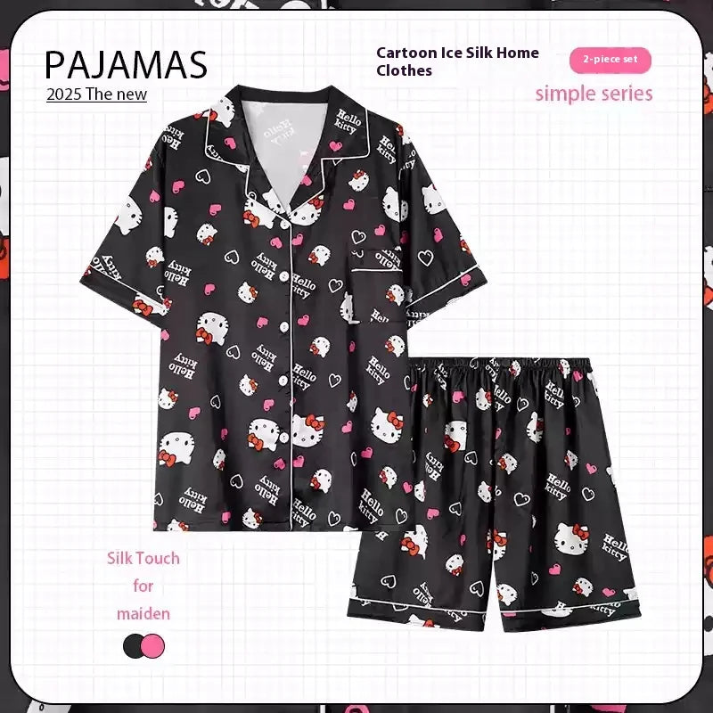 Cralom 2025 Summer Ice Silk Pajamas Set for Couples