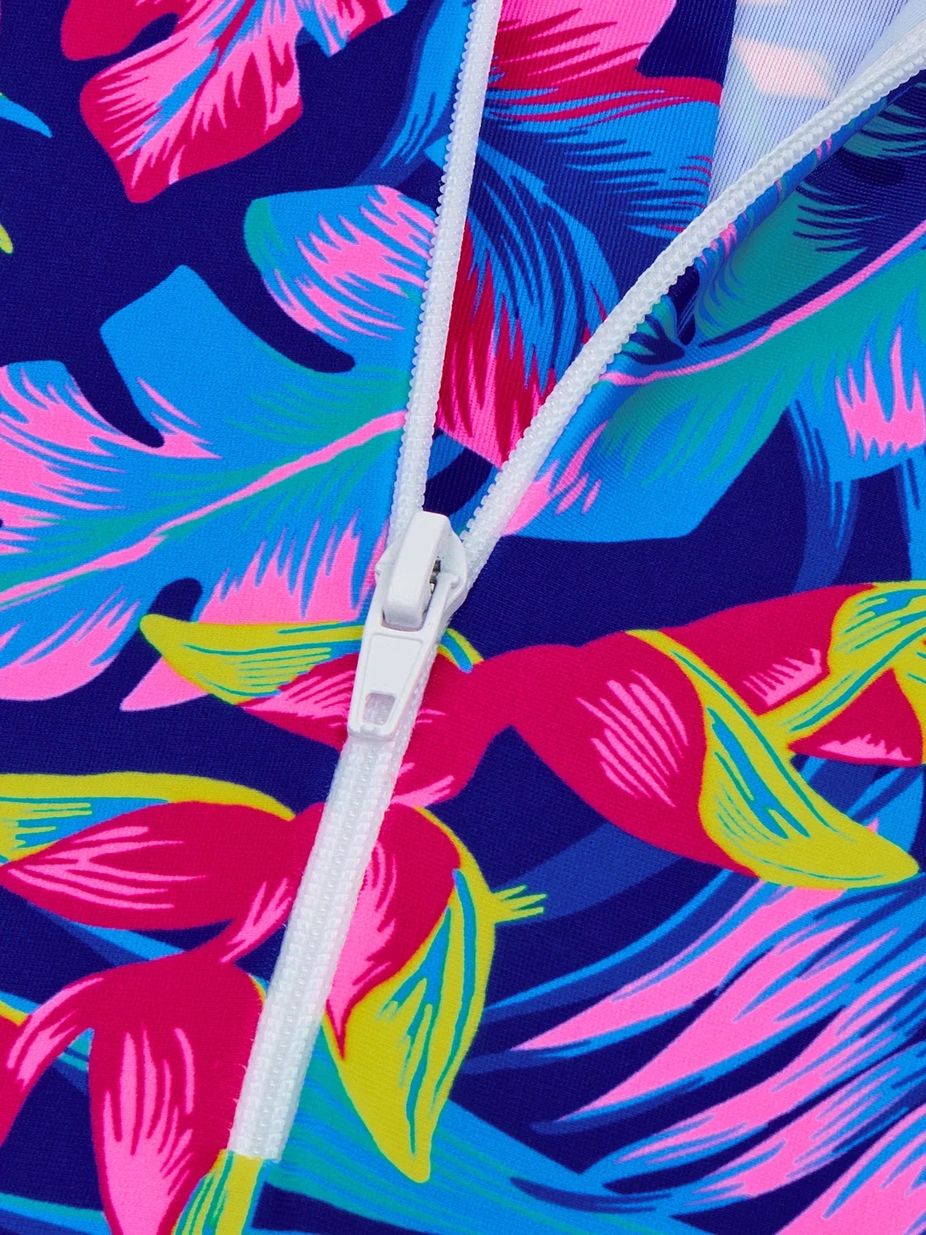 Girls Boyleg Shorts One-Piece Swimsuit, Long Sleeve, Colorful Leaves Print - Cralom