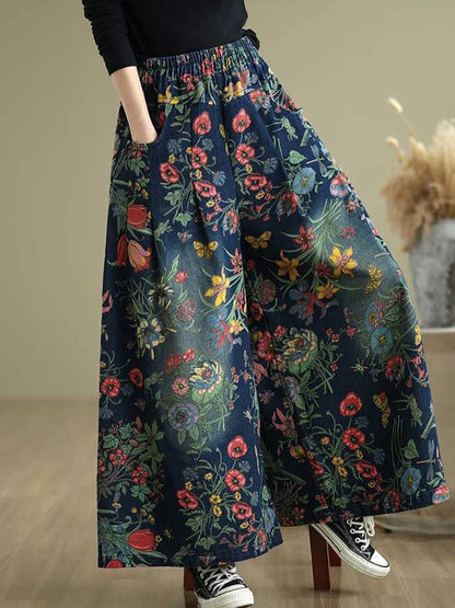 Cralom High Waist Wide Leg Print Jeans
