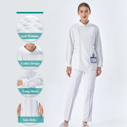 Cralom White Nurse Scrub Set Top and Pant - Hospital Workwear Suit