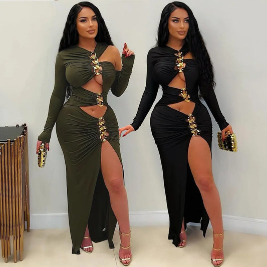 Cralom Sexy Black Tight Dress with Hollow Out Split Design for Summer 2025