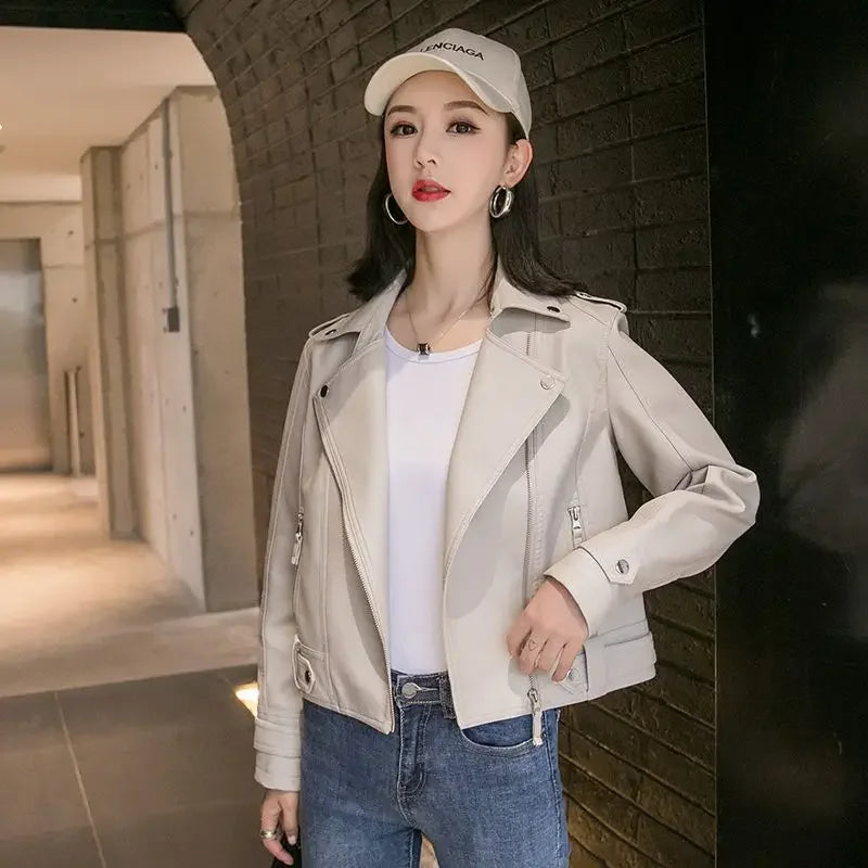 Cralom Women's Leather Zip-up Jacket - 2025 Trend Warm Winter Coat