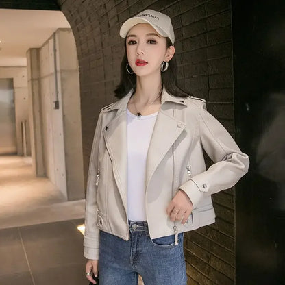 Cralom Women's Leather Zip-up Jacket - 2025 Trend Warm Winter Coat