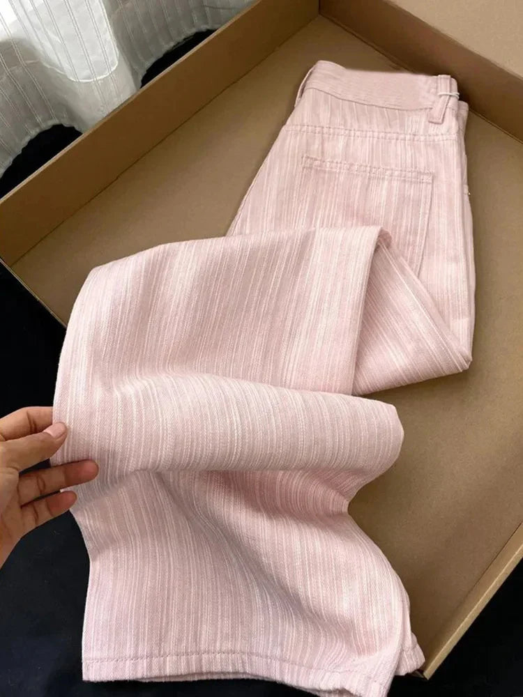 Cralom Vintage Stripe High Waist Straight Leg Jeans Women Y2k Streetwear Fashion