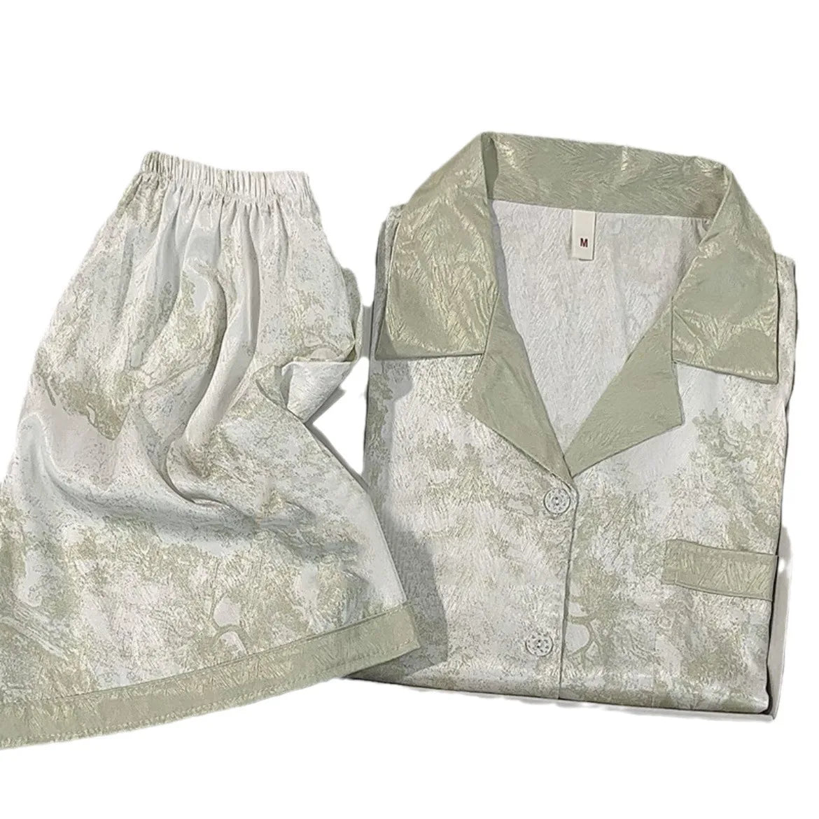 Cralom Women's Ice Silk Cardigan Pajama Set
