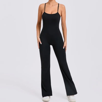 Cralom Cross Strap Yoga Jumpsuit - Flared Leg Fitness Suit