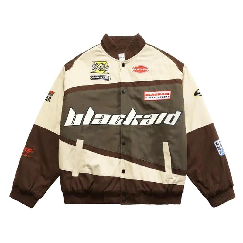 Cralom Flocking Baseball Uniform Jacket: Y2K Retro Vintage Lovers Motorcycle Casual Coat