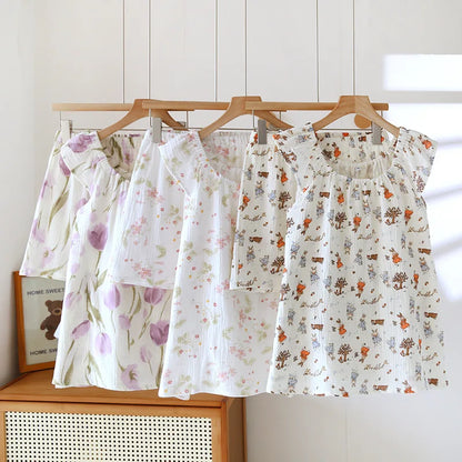 Cralom 100% Cotton Crepe Summer Pajama Set: Vest & Shorts Two Piece Sleepwear