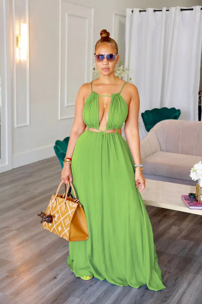 Cralom Sexy Camisole Backless Long Dress Solid Color, 2025 Summer
