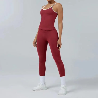 Cralom Yoga Set: Backless Sports Vest & Quick-Dry Leggings for Gym & Pilates