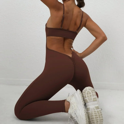 Cralom Seamless Yoga Jumpsuit: Hip-Lifting Open Back One-Piece Fitness Tracksuit