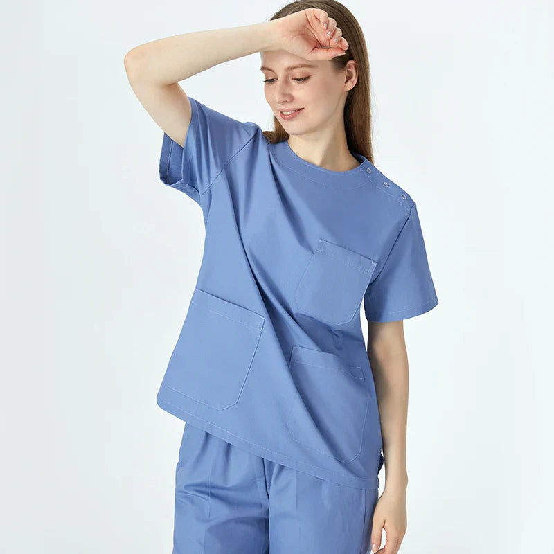 Cralom Women's Crew Neck Scrub Set - 3 Pocket Solid Workwear
