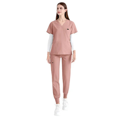 Cralom Women's Stretch Scrubs Set - Top Jogger Pants Nursing Uniform