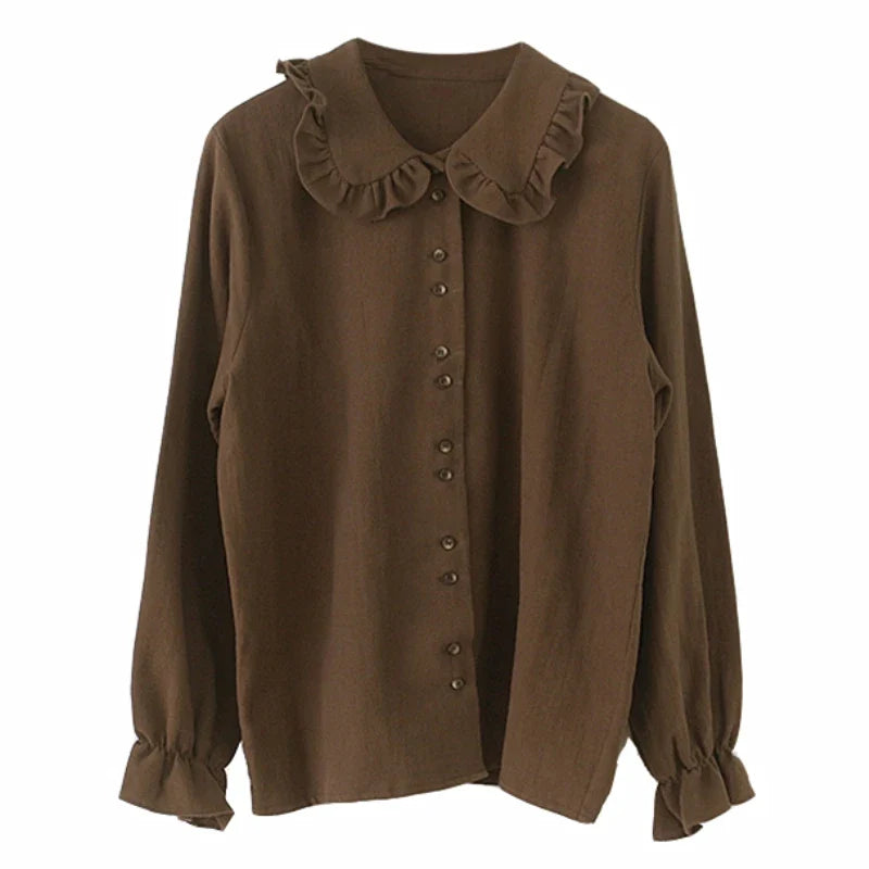 Cralom Flare Sleeve Peter Pan Collar Button Shirt - Women's Fashion Statement