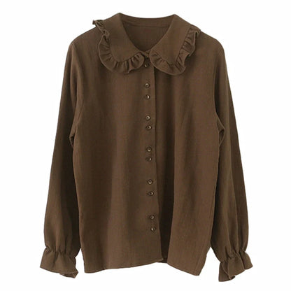 Cralom Flare Sleeve Peter Pan Collar Button Shirt - Women's Fashion Statement