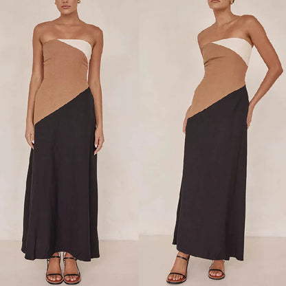 Cralom Slim Fit Sleeveless Patchwork Dress