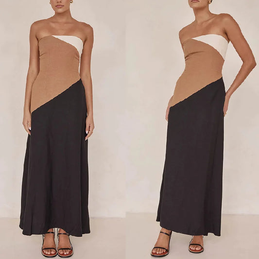 Cralom Slim Fit Sleeveless Patchwork Dress
