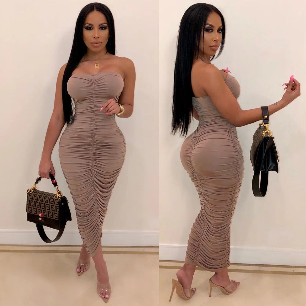 Cralom Sleeveless Bra Solid Color Pleated Dress, Slim Fit Style for Summer