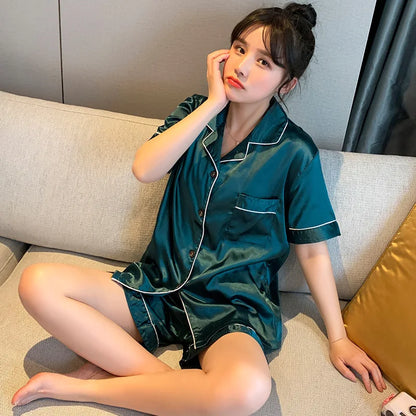 Cralom Summer Ice Silk Short Sleeve Cardigan - High-End Ins Style Home Wear