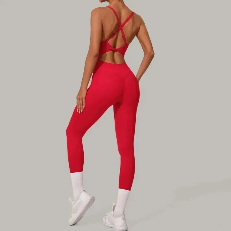 Cralom Seamless Yoga Jumpsuit with Cross Waist Buckle