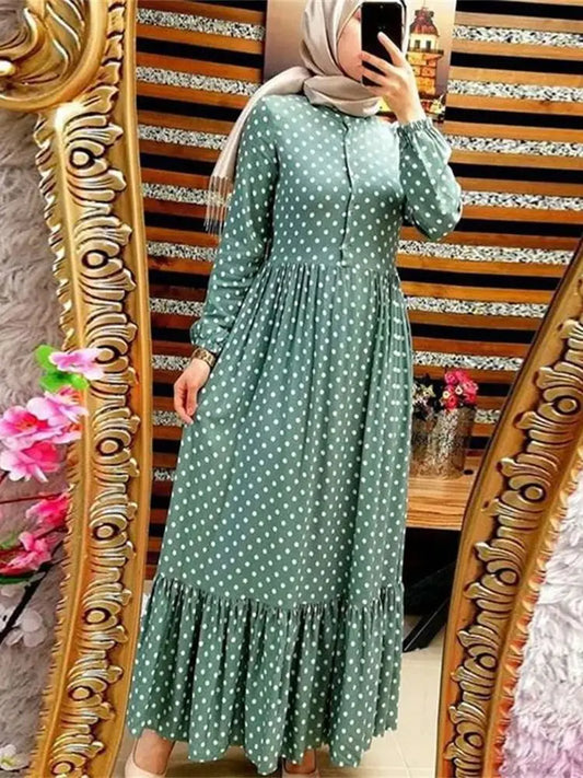 Cralom Ramadan Polka Dot Abaya Dress for Women - Muslim Prayer Caftan Robe